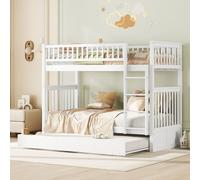Flieks Lit superposé 90x200cm avec lit gigogne, lit surélevé avec protection antichute et sommier à lattes, lit d'enfant avec échelle, lit superposé 2 enfants, blanc