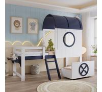 Flieks Lit superposé 90x200cm avec tiroir, lit d'enfant lit de maison avec échelle, lit surélevé simple lit superposé avec sommier à lattes, lit voilier blanc