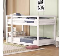 Flieks Lit superposé 90x200cm, Lit surélevé avec échelle, Lit d'enfant avec protection antichute, Lit superposé en bois massif avec sommier à lattes, Lit de jeu pour enfants, Blanc