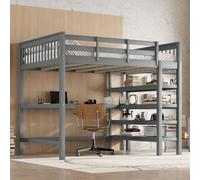 Flieks Lit superposé avec bureau et étagères, lit superposé 140x200cm avec sommier à lattes pour jeunes enfants, sans chaise Lit de jeunes