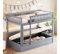 Flieks Lit superposé hydraulique 90x200cm, Lit d'enfant avec protection contre la chute et sommier à lattes, Lit surélevé en bois Lit simple 2 enfants, Gris
