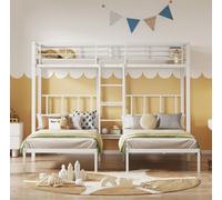 Flieks Lit surélevé 90x200cm avec protection contre les chutes, lit superposé avec échelle et sommier, lit métallique pour enfants avec rangement, lit superposé pour adolescents, blanc