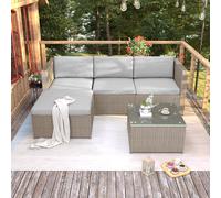 Flieks Polyrattan Gartenlounge-Set 2-pièces, Meubles de balcon Meubles de jardin Set pour 4 personnes, Canapé de jardin 4 places avec coussins & table de jardin, Kaki