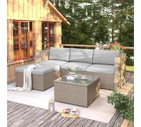 Flieks Polyrattan Gartenmöbel-Set (2-tlg), Balkonmöbelset Kleiner Balkon Loungeset, Terassenmöbel Widerstand mit Wetter Sofa, Tisch, Hocker & Kissen, Khaki