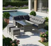 Flieks Rattan Gartenmöbel Set 7 Personen, Terassenmöbel Balkonmöbel Set 4-tlg mit Kissen, Gartenlounge Set Loungemöbel Gartengarnitur Sitzgruppe, Grau
