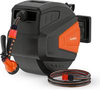 FlinQ Tuyau d'arrosage flexible jusqu'à 30 mètres – Tuyau d'arrosage extensible avec pomme d'arrosage et support – Flexible, donc pas de nœuds – Sac de rangement inclus – Noir/orange