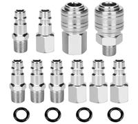 Flintronic 10 Pièces 1/4 "BSP Raccord Rapide Air Comprimé, Raccords de Compresseur, Raccord Pneumatique, pour Compresseurs, Tuyaux, Outil de Gonflage de Pneus, avec 4 Anneaux en Caoutchouc de Rechange