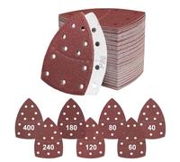 Flintronic 100 Pcs Papier Abrasif pour Ponceuse, 11 Trous pour Ponceuse Triangulaire, Grain 40/60/80/120/180/240/400, 105x152 mm, Papier à Poncer Auto-agrippant, Compatible avec Bosch, DeWalt, Delta