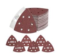 Flintronic 120 Pcs Papier Abrasif pour Ponceuse, 6 Trous pour Ponceuse Triangulaire, Grain 40/60/80/120/240/400, 93x93x93 mm, Papier à Poncer Auto-agrippant, Compatible avec Bosch Makita DeWalt Delta