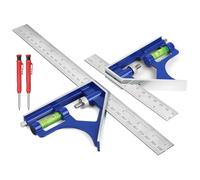 Flintronic 150mm+300mm Équerre Combinée avec Crayon, Règle d'angle de Combinaison, Equerre à Combinaison en Acier Inoxydable, avec Niveau à Bulle, Règle de 45/90 Degrés pour Mesure, Marquage, Tracé