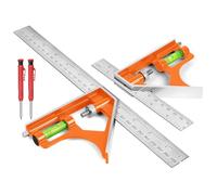 Flintronic 150mm+300mm Équerre Combinée avec Crayon, Règle d'angle de Combinaison, Equerre à Combinaison en Acier Inoxydable, avec Niveau à Bulle, Règle de 45/90 Degrés pour Mesure, Marquage, Tracé
