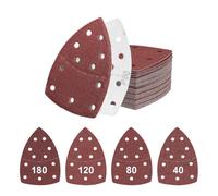 Flintronic 25 Pcs Papier Abrasif pour Ponceuse, 11 Trous pour Ponceuse Triangulaire, Grain 40/80/120/180, 105x152 mm, Papier à Poncer Auto-agrippant, Compatible avec Bosch, Makita, DeWalt, Delta