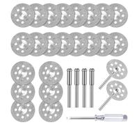 Flintronic 29PCS 22mm Mini Disque Diamant à Tronçonner, Disques de Coupe pour Dremel, HSS en Résine Lame Scie Circulaire avec 4 Mandrins SC et 1 Tournevis pour Couper Bois, Métal, Plastique, Pierre