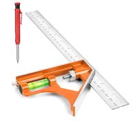 Flintronic 300mm Équerre Combinée avec Crayon, Règle d'angle de Combinaison, Equerre à Combinaison en Acier Inoxydable, avec Niveau à Bulle, Règle de 45/90 Degrés pour Mesure, Marquage, Tracé