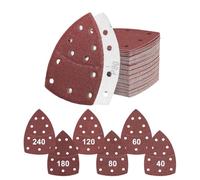 Flintronic 60 Pcs Papier Abrasif pour Ponceuse, 11 Trous pour Ponceuse Triangulaire, Grain 40/60/80/120/180/240, 105x152 mm, Papier à Poncer Auto-agrippant, Compatible avec Bosch,Makita,DeWalt,Delta