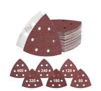 Flintronic 60 Pcs Papier Abrasif pour Ponceuse, 6 Trous pour Ponceuse Triangulaire, Grain 60/120/180/240/320/400, 93x93x93 mm, Papier à Poncer Auto-agrippant,Compatible avec Bosch Makita DeWalt Delta