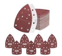 Flintronic 63 Pcs Papier Abrasif pour Ponceuse, 11 Trous pour Ponceuse Triangulaire, Grain 40/80/120/180/240/320/400, 105x152 mm, Papier à Poncer Auto-agrippant, Compatible avec Bosch, DeWalt, Delta