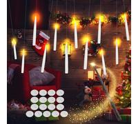 flintronic Bougies à LED Flottantes, 12PCS Bougie Flottante avec Télécommande Baguette Magique, LED Bougies Sans Flamme à Piles pour Décoration Halloween, Noël, Anniversaire, Fêtes，Pointu Blanc