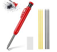 flintronic Crayon Chantier Solide et Extensible, Crayon de Menuisier avec 6 Recharges et Gomme, Crayon Mécanique, Taille-Crayon Intégré Marqueur de Travail Bois à Long Nez pour Architecte Menuiserie