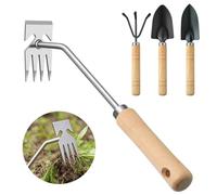 Flintronic Désherbeur Manuel à double tête en inox, et 3 pelles à désherber | Appareil 2 en 1 avec 4 Dents et Grattoir à Joints, Outil de Jardin pour Désherbage, Mousse, Creusage et Transplantation (4pc)