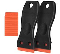 Flintronic Grattoir, 2 Grattoir Vitre avec 30 Pièce Lames de Rechange, Grattoir Plaque Vitrocéramique pour Élimination de L'adhésif, Peinture, Décalcomanies des Portes Vitres Fenêtres (Noir Orange)