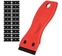 Flintronic Grattoir Vitre avec 20 Pièce Lames de Rechange, Grattoir Plaque Vitrocéramique pour Élimination de L'adhésif, Peinture, Décalcomanies des Portes Vitres Fenêtres (Rouge)