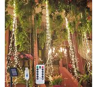 flintronic Guirlande Lumineuse Solaire, 10 Brins 200 LED Faisceau Lumineux à LED Décoratives avec Télécommande, 8 modes étanches Chaîne de Lumière Blanche Chaude pour Jardin, Fête, Noël, Mariage
