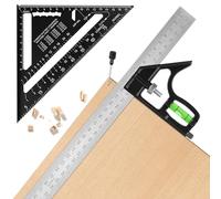 Flintronic Règle d'angle de Combinaison, 12-EN-1-Kit Complet Equerre Menuisier (Set de 2) 150mm & 300mm Équerres Combinées avec Niveau à Bulle et Tire-Lignes Pratique, Idéal pour Bricolage Outillage