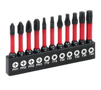 Flintronic Set de Embouts Torx en Acier S2 - 11 Douilles Étoilés Tamper Proof, Tiges Hexagonales 1/4", 50 mm Sans Trous, PH1 PH2 PH3, T10 T15 T20 T25 T30 T40