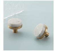 FLIRABBIT Lot de 2 poignées de tiroir modernes en laiton brossé avec base en laiton massif pour salle de bain, cuisine, commode (2, blanc)