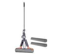 Flkiglm Balai Éponge À Rouleau avec 2 Recharges Absorbantes, Balai Éponge, Absorbante Serpillière Balai Mousse avec Essorage, Manche Réglable Balai Lave Sol, Vadrouille Éponge pour Nettoyage De Sol