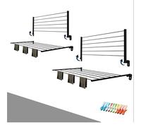 Flo.mar Étendoir à Linge Mural Rabattable 2x120 cm - Séchoir à Linge Intérieur et Extérieur en Aluminium et Acier Noir - Gain de Place Vertical