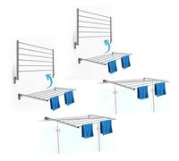 Flo.mar Étendoir à Linge Mural Rabattable en Aluminium Gris 2x80 cm - Séchoir à Linge Intérieur et Extérieur Vertical Gain de Place