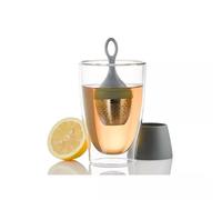AdHoc TE16 FLOATEA Infuseur à thé flottant | Acier inoxydable/plastique | Filtre à thé en vrac, avec support collecteur d'égouttement, remplissage facile, (H) 130 mm x (P) 40 mm, gris