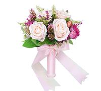 Floinla Bouquet de Roses artificielles Blush et Magenta pour mariée, Demoiselle d'honneur, Bouquet de mariée pour Mariage Rustique, Vintage, Formel, église, décoration d'intérieur