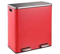 Floordirekt Felix - Poubelle de cuisine, 2 x 30 l, à 2 compartiments, à pédale, en métal, fermeture amortie, hermétique, en plastique, avec couvercle à charnière - Rouge