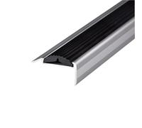 Floordirekt Nez de Marche Perforé en Aluminium - Protection des Bords en Caoutchouc Antidérapant pour Stratifié, Parquet, Escalier - Profilé d'Angle Noir, 134 cm