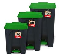 Floordirekt Olaf Poubelle de 80 l, Couvercle Vert, système de tri sélectif, à pédale, pour Cuisine et Bureau, avec mécanisme Step-on