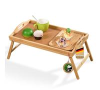 Floordirekt Plateau de Lit en Bois de Bambou, de Service et Petit-Déjeuner avec Pieds, Multifonction Pliable 50 x 30 x 23 cm (Utah)