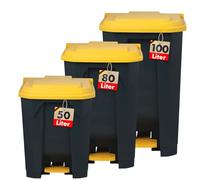 Floordirekt Poubelle de 50 litres, Couvercle Jaune, pour Cuisine et Bureau, système de tri sélectif, à pédale, avec mécanisme Step-on, Corbeille à Papier, Olaf