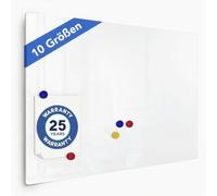 Floordirekt - Tableau Blanc Verre sans Cadre/incluant 3 aimants - Tableau magnétique - Magnétique et inscriptible - Tableau d'écriture - Mur magnétique - Tableau Mural - Blanc, 65 x 100 cm