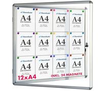 Floordirekt | Tableau d'affichage en aluminuim, vitrine d'affichage avec Serrure à clé | Tableau arrière magnétique - Porte avec Serrure - Cadre en Aluminium | 12 x A4