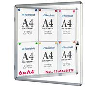 Floordirekt | Tableau d'affichage en aluminuim, vitrine d'affichage avec serrure à clé | Tableau arrière magnétique - Porte avec serrure - Cadre en aluminium | 6 x A4