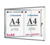 Floordirekt | Tableau d'affichage en aluminuim, vitrine d'affichage avec Serrure à clé | Tableau arrière magnétique - Porte avec Serrure - Cadre en Aluminium | 2 x A4