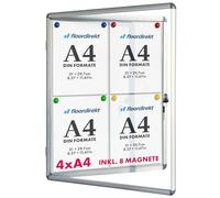 Floordirekt | Tableau d'affichage en aluminuim, vitrine d'affichage avec Serrure à clé | Tableau arrière magnétique - Porte avec Serrure - Cadre en Aluminium | 4 x A4