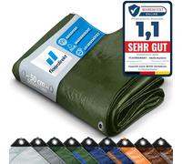 Floordirekt | Toile multiusage avec Oeillets | Bâche de Protection | Toile de Tente pour Le Camping et Le Jardin, imperméable | Vert, 8m x 14m = 112m² (140 g/m²)