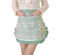 Floosum Joli tablier à la taille avec 2 poches - Tablier de serveur brodé en dentelle de coton pour serveuse, demi-bistrot, tablier court pour femmes et filles (vert), vert, Medium