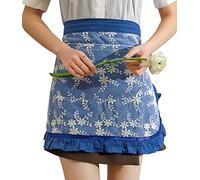 Floosum Tablier à la taille pour femme - Joli demi-tablier en coton brodé en dentelle pour serveuse tablier court pour femmes et filles, bleu, Medium