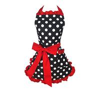 Floosum Tablier de Cuisine Sexy avec Poche Noir Medium Volants Rouges.