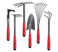 FLORA GUARD Kit d'Outils de Jardin 6 Pièces en Acier Inoxydable | avec Houe 2-en-1, Truelle, Râteau et Couteau Désherbeur, Finition Martelée, Idéal pour Taille et Entretien